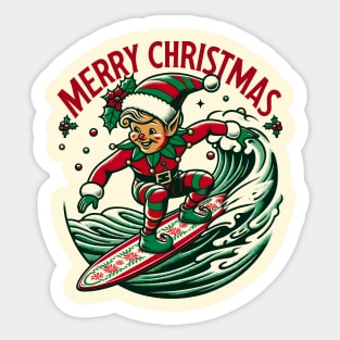 Surfing Elf Retro Christmas Cheer Sticker
